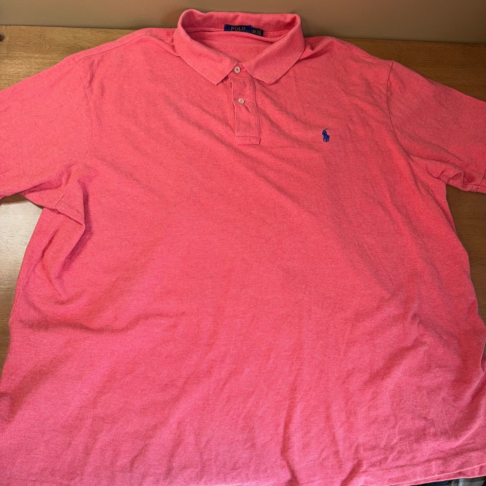 Polo Ralph Lauren Mens Pink Heather Short Sleeve Polo Shirt Blue Pony 3XB 3TG